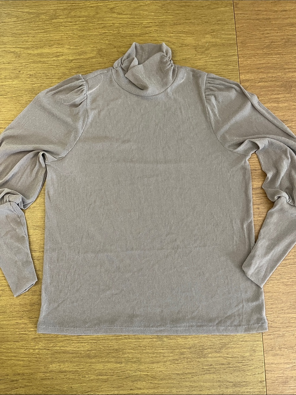 Pieces Taupe & Silver Metallic Semi-Shear  Long Sleeve Turtleneck Top, Sz S